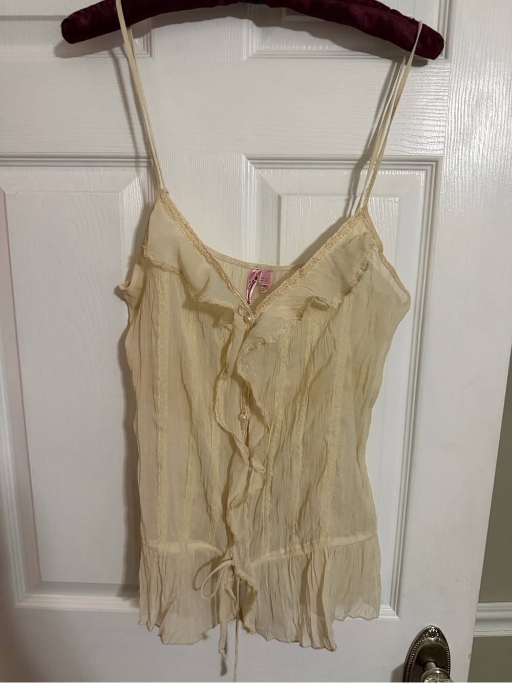 Dolled up Cream Ruffled Spaghetti-Strap wispy top- Large